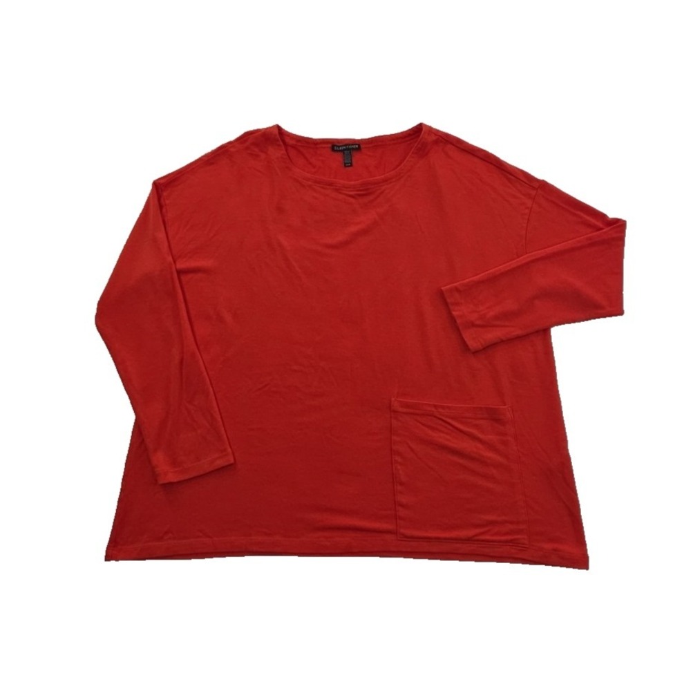 Eileen Fisher Tencel Stretch Terry Ballet Neck Tunic Women's M Red Long Sleeve